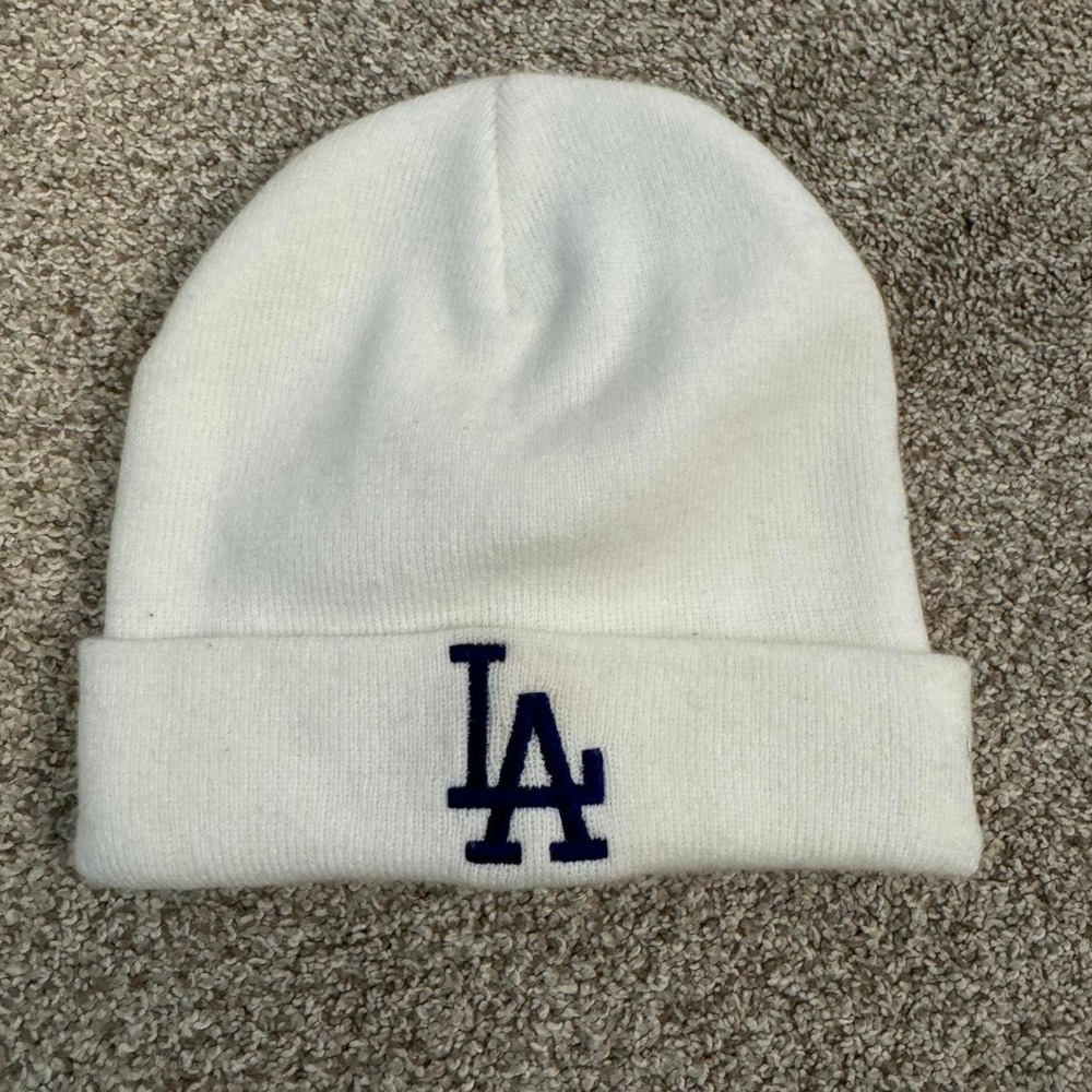 New Era Los Angeles Dodgers LA Knit Cuffed Beanie Hat White Blue MLB